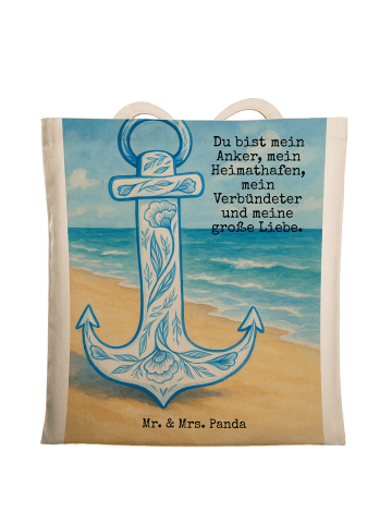 Mr. & Mrs. Panda Tasche Anker Blau Design mit Spruch in Weiß