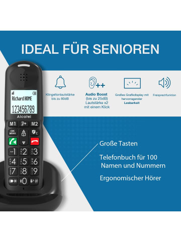 Alcatel XL685 Schnurloses Festnetztelefon DECT für Senioren XL Format Schwarz