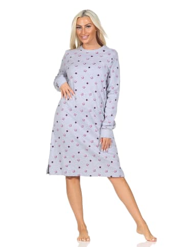 NORMANN Langarm Kuschel Interlock Nachthemd Langarm Sterne Optik - 87700 in grau-mel.