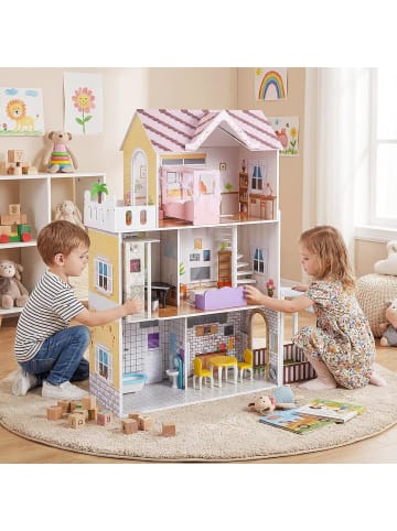 COSTWAY Puppenhaus Holz ab 3 Jahren in Bunt