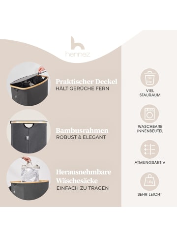 HENNEZ Wäschekorb Adrian 150l dunkelgrau mit 3 Wäschesäcken grau