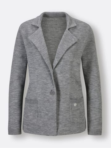 creation L Merino-Strickblazer in steingrau-meliert