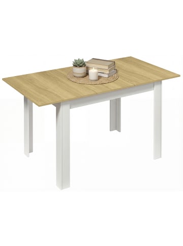 VCM  Esstisch Küchentisch Pesoli ausziehbar 120-160 cm in Weiß / Honig-Eiche