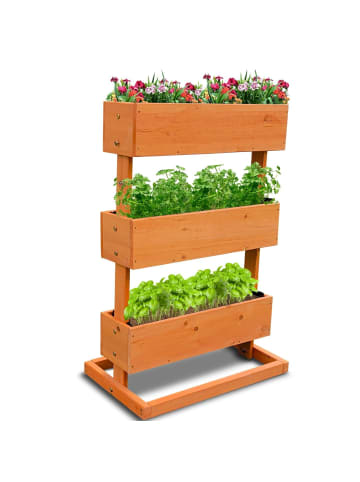 Coemo Kleines Vertikalbeet Hochbeet 3 Etagen inkl. Pflanzfolie in Natur