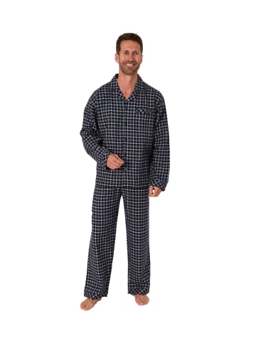 NORMANN Flanell Pyjama Schlafanzug zum durchknöpfen - 70102 in grau