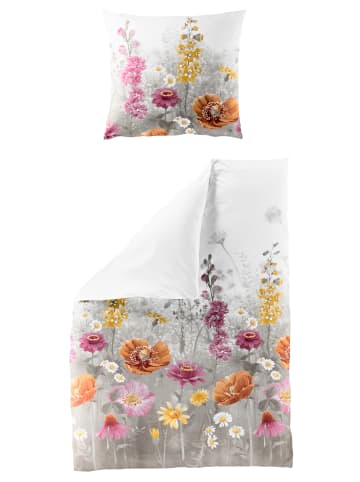 Traumschloss Satin Bettwäsche - 3961_81 - farbenfrohe Blumen auf grauem Hintergrund in grau