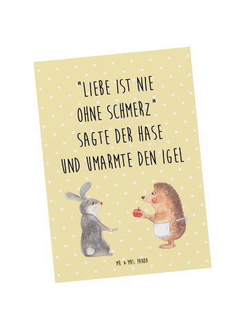 Mr. & Mrs. Panda Postkarte Hase Igel mit Spruch in Gelb Pastell