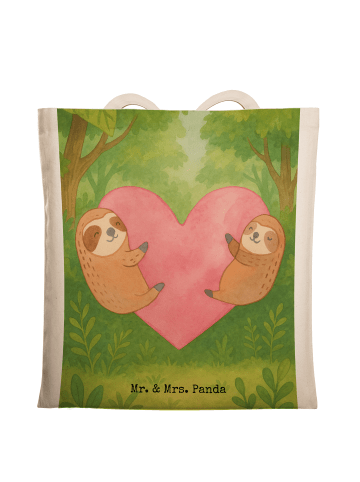 Mr. & Mrs. Panda Shopping Tasche Faultiere Herz Design ohne Spruch in Weiß