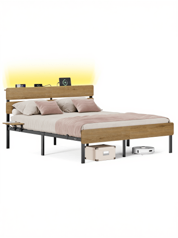 VASAGLE Bettgestell Barnet in Tan, Schwarz - (B)167 x (H)100.3 x (T)214.3 cm