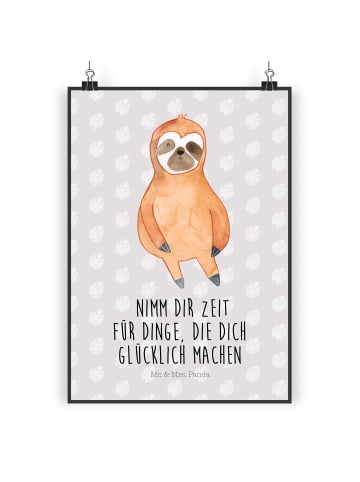Mr. & Mrs. Panda Bild Faultier Zufrieden mit Spruch in Grau Pastell
