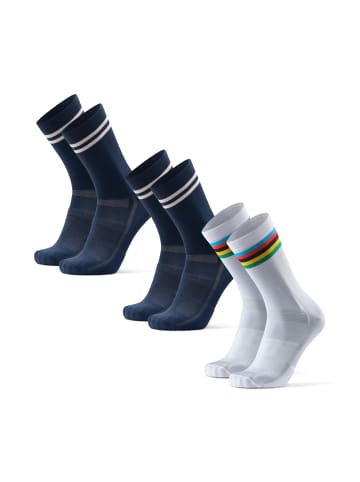 DANISH ENDURANCE Socken Aero Cycling Crew in navy stripes white stripes