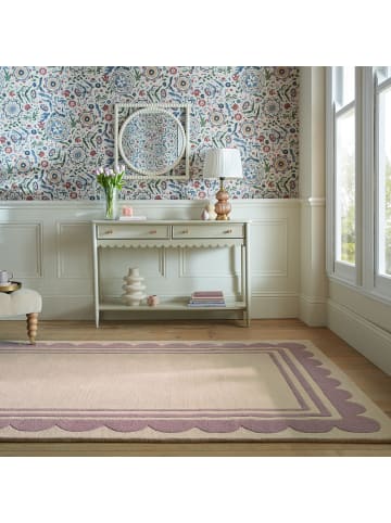 KADIMA DESIGN Wollteppich Grafisch, Rahmen, Wohnzimmer schmutzabweisend in Lila-Beige