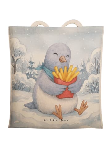 Mr. & Mrs. Panda Shopping Bag Taube Winter Pommes Design ohne Sp... in Weiß