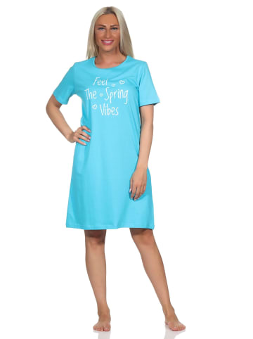 NORMANN Kurzarm Nachthemd Frontprint - 85634 in hellblau