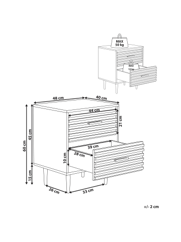 Beliani Nachttisch KEITH in Braun - (W) 48 x (H) 60 x (L) 40 cm
