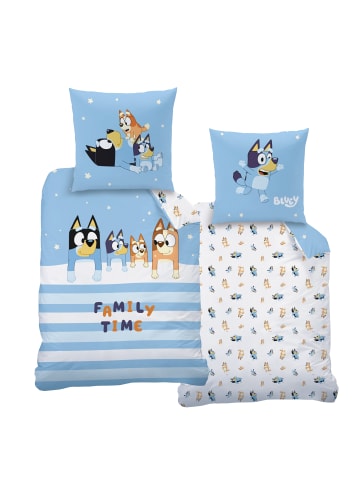 MTOnlinehandel Bettwäsche- Set "Bluey - Family Time" in Hellblau/ Weiß