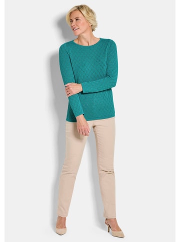 GOLDNER Kurzgröße: Strickpullover mit Wabenstruktur in smaragd