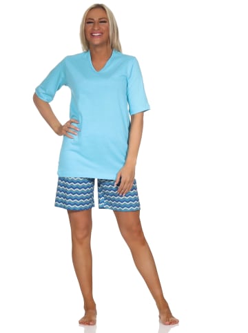 NORMANN Shorty Pyjama kurz und gemusterten Shorts strahlenden in blau