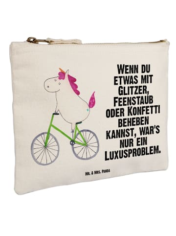 Mr. & Mrs. Panda Schminktasche Einhorn Radfahrer mit Spruch in Weiß