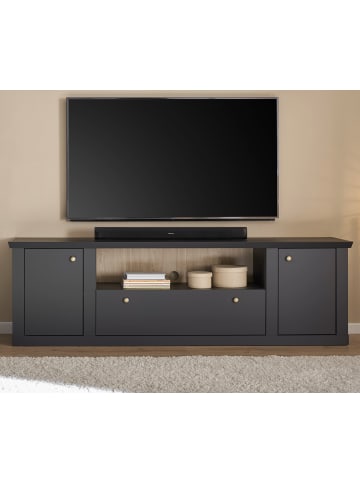 Furn.Design TV-Lowboard schwarz matt, Eiche Landhaus 205 cm, TV Unterteil mit Soft-Close