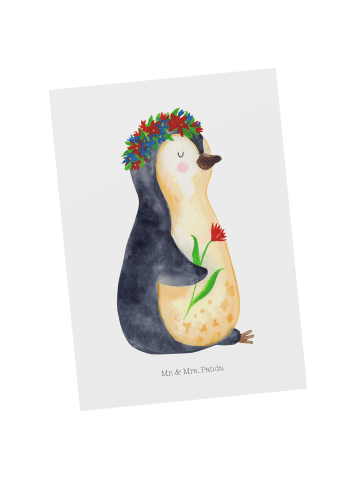 Mr. & Mrs. Panda Grußkarte Pinguin Blumen ohne Spruch in Weiß