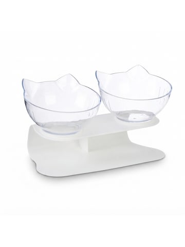 relaxdays Katzen-Doppelnapf in Weiß/ Transparent - (B)27,5 x (H)16 x (T)13,5 cm