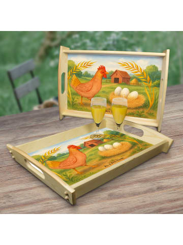 Mr. & Mrs. Panda Holztablett Huhn Stolz Design ohne Spruch in Weiß