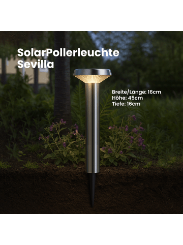 STAR Trading Solar-Pollerleuchte Sevilla 45 cm Edelstahl – LED Außenleuchte