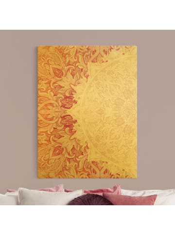 WALLART Leinwandbild Gold - Mandala Aquarell Ornament Halbkreis in Creme-Beige