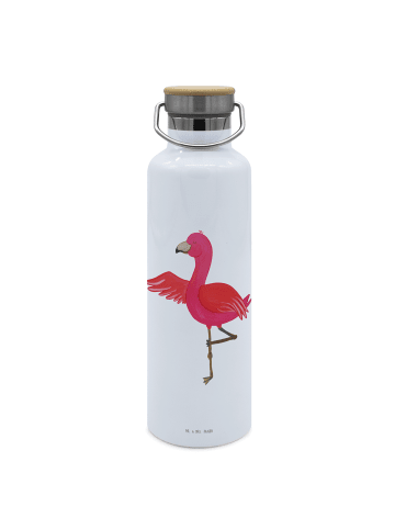 Mr. & Mrs. Panda Sportflasche Flamingo Yoga ohne Spruch in Weiß