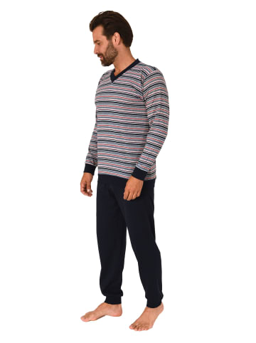 NORMANN langarm Schlafanzug Bündchen Pyjama Streifen - 83115 in navy