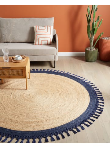 Beliani Geflochtener Teppich MARTS in Beige/Blau - (W) 200 x (L) 200 cm