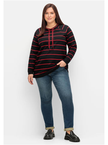 sheego Gestreiftes Sweatshirt in schwarz-rot