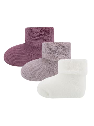 ewers 3er-Set Newborn Socken 3er Pack Uni/Ringel in latte-rosenrauch-dusty rose