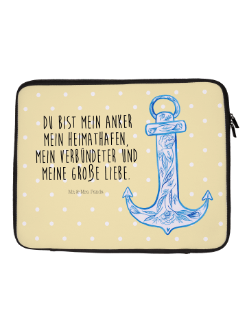 Mr. & Mrs. Panda Laptop Tasche Anker Blau mit Spruch in Gelb Pastell