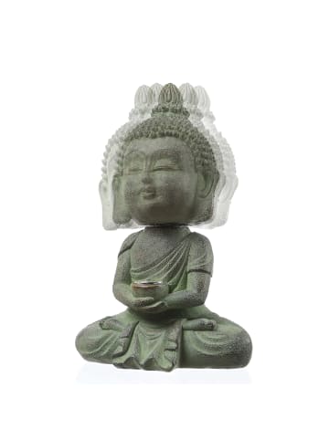 MARELIDA LED Solar Buddha Wackelfigur Gartenfigur H: 19cm Lichtsensor in hellgrau
