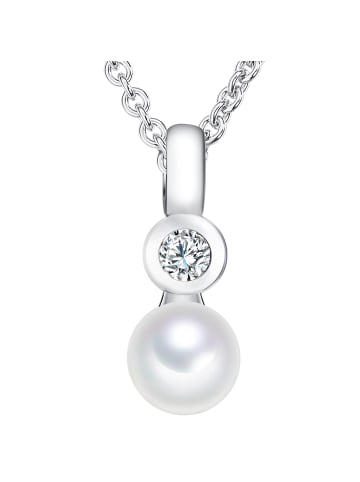 Valero Pearls Kette mit Anhänger Sterling Silber Süßwasser-Zuchtperle weiß Zirkonia weiß in silber