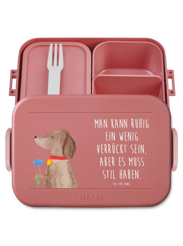 Mr. & Mrs. Panda Snackbox Hund Blume Motiv mit Spruch in Rot Pastell