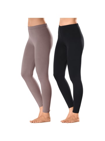 Erwin Müller Single-Jersey Leggings, lang 2er-Pack in taupe/schwarz