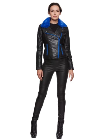 JILANI Bikerlederjacke Lammnappa in Schwarz-Blau