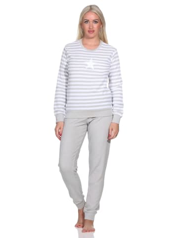 NORMANN Frottee Schlafanzug langarm Bündchen Sterne - 82902 in grau