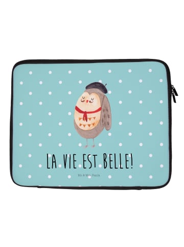 Mr. & Mrs. Panda Laptophülle Eule Frankreich mit Spruch in Türkis Pastell