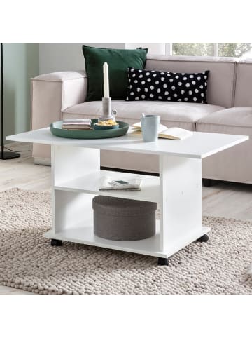 KADIMA DESIGN Couchtisch SEGRE: Stilvoll, 2 Ablageflächen, Rollen, 95x51x54,5 cm in Weiß