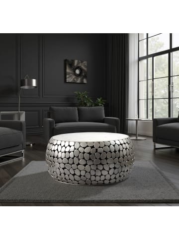 FineBuy Couchtisch in Silber / Marmor / 66x66x32