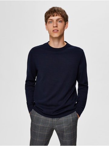 SELECTED HOMME Einfarbiger Pullover Basic Rundhals Long Sleeve Shirt SLHBERG in Navy