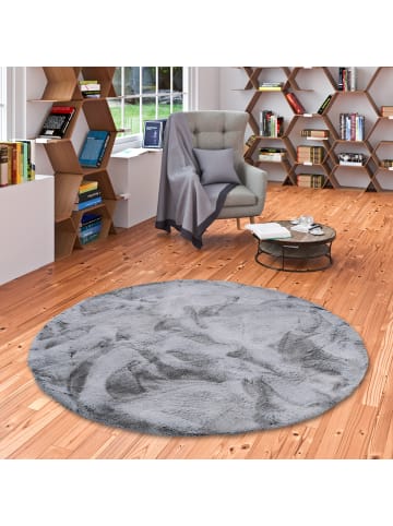 Pergamon Fellteppich Luxus Super Soft Plush Rund in Grau Meliert
