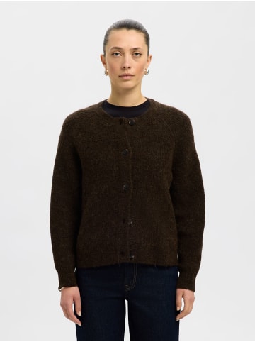 SELECTED FEMME Strickjacke Relaxed Fit Rundhals Raglanärmel Fallmaschen in Braun