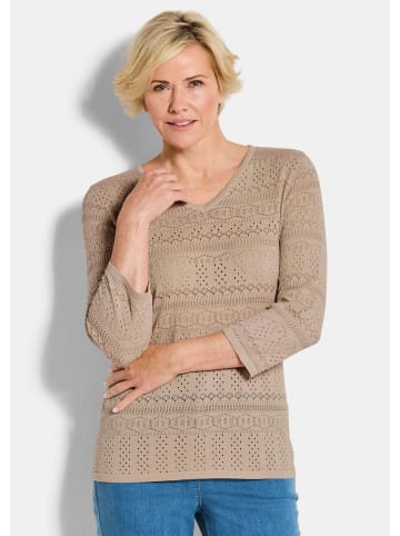 GOLDNER Kurzgröße:  Sommerpullover mit V-Ausschnitt in beige