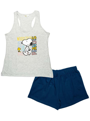 Snoopy Peanuts Snoopy Schlafanzug Pyjama Set ohne Ärmel Tanktop Shorts in blau/grau