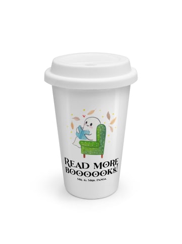 Mr. & Mrs. Panda Kaffeebecher To Go Gespenst Buch mit Spruch in Weiß